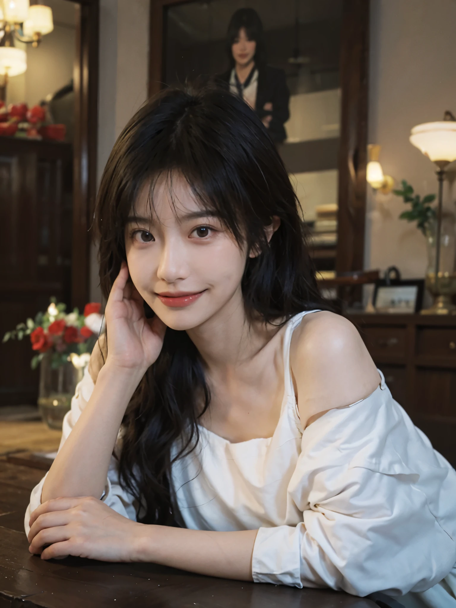 best qualtiy，tmasterpiece，Ultra-high resolution，（realisticlying：1.4），1girll， mature，Extremely beautiful and delicate，(light make-up)，brown  hair，A sweet smile，Delicate and beautiful fair skin，Realistic and realistic，exquisite and complete facial features，Detailed depiction of the face，tall nose bridge，Red lips，Beautiful, gentle and mature，Smooth hair，Extremely delicate hair，Feminine temperament，Fill your face light，hyper realisitc，photorealestic，8K quality，extremy detailed，Realistic details，Works of masters，Realistic to the extreme，big breasts body，Beautiful，Pure desire，Stunning beauty，Peerless beauty，Highest image quality，8K resolution，goddes，ssmile，Fine facial features，Hair over the shoulder，A brown-haired，Large long thick legs，rays of sunshine，facing at camera，The body is well-proportioned and firm，Gentle eyes，exposing thighs，stand posture，in a mall，Full body photo