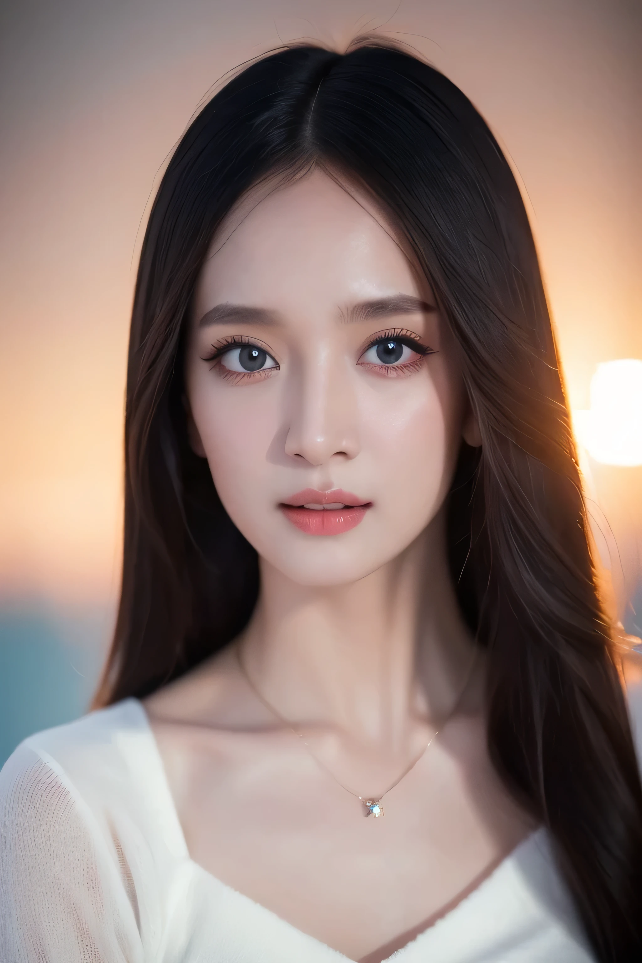 8k, masterpiece, original photo, best quality, Reality, Extremely detailed CG Unity 8K wallpaper, Depth of Field, Movie Lighting, lens flare, Ray Tracing, (Extremely beautiful face, Beautiful lips, beautiful eyes), Intricately detailed face, ((Ultra-delicate skin), Beautiful 1 girl best quality photos, Ultra-high resolution, (Realistically:1.4),Cute hairpin,1 girl,Red long hair,Cropped sweater ,Beautiful slim woman:1.4, on the island,Super thin face,Exquisite eyes,double eyelids,Necklace