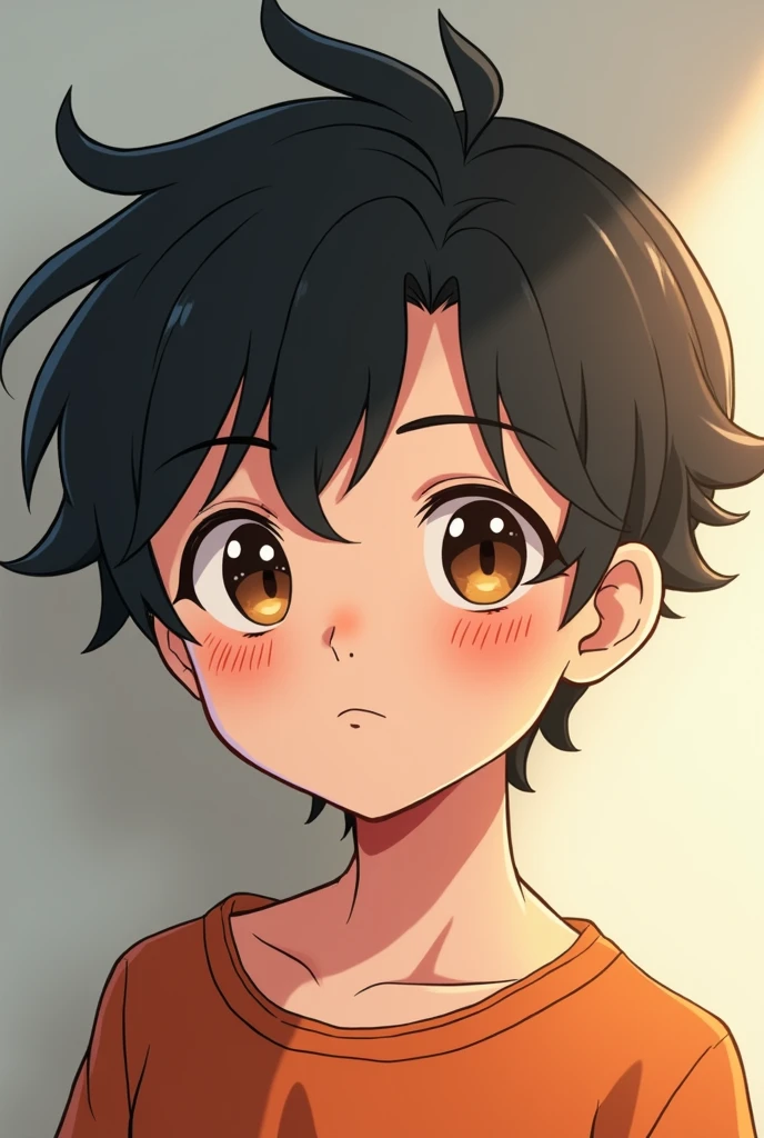 A boy in anime, brown eyed white, black, wavy hair and a mole on her cheek