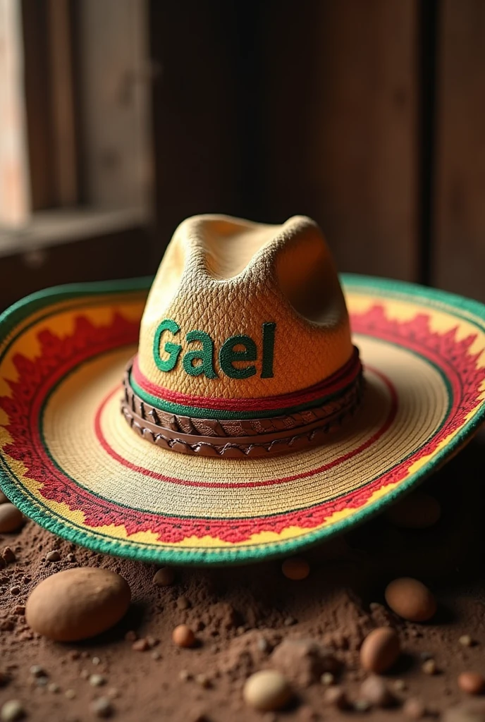 A ranch hat with Mexican colors with the name Gael