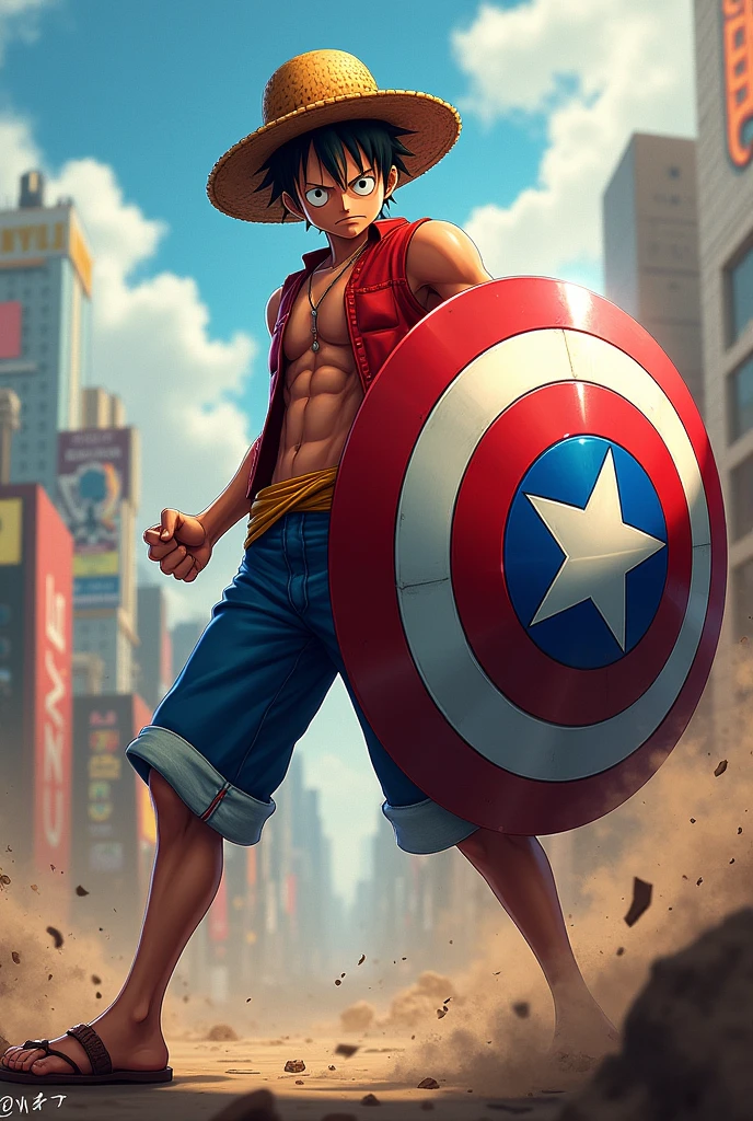 luffy with captain america's shield
