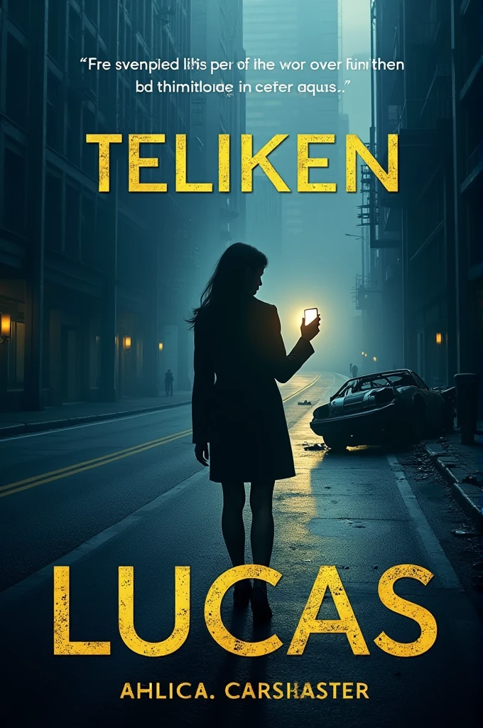 For the cover, imagine an image that captures the suspense, the drama and mystery of history, with elements of romance and action present.
**Description of the cover:**
The central image on the cover shows a deserted, winding road, shrouded in shadows and mist, symbolizing the mystery and accident of Luke. over the horizon, a crashed car is partially visible, with headlights still shining in the darkness.
in background whith, The silhouette of a woman (helena) is seen from a distance, in a pose of determination and concern, representing her struggle to find Lucas. she holds a cell phone, that emits a soft light, symbolizing connection and hope.
In the upper corner of the cover, the figures of tall, imposing buildings indicate the urban setting and the corruption that permeates the story. Subtle Elements, such as documents and recorded tapes, can be seen among the shadows, alluding to the ongoing investigation.
The predominant colors are dark tones, like dark blue and gray, to heighten the suspense, with touches of golden or yellow light to highlight the elements of hope and revelation.
The title of the book is in large, elegant letters, contrasting with darkness, while the name of the author (or author) is displayed less prominently at the bottom.
This cover design captures the tone and main themes of your story., drawing the reader's attention to the mystery and drama unfolding in the narrative.