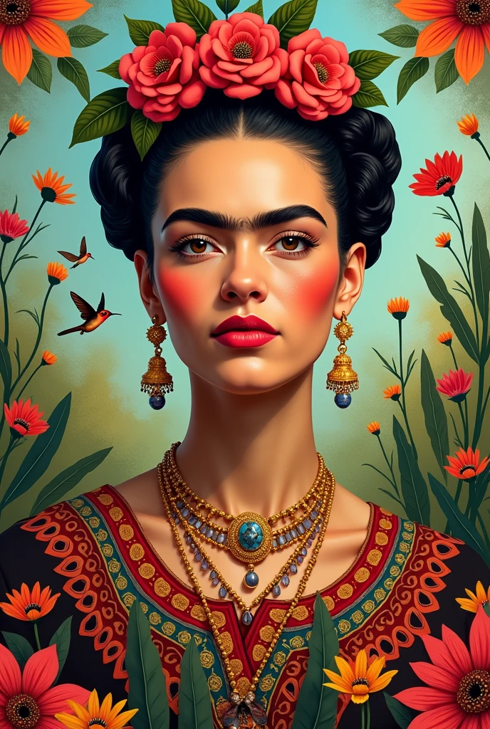 Create how Frida Kahlo influenced feminism in the world, and how it still inspires feminists and how it is the general image of the empowered and loving woman