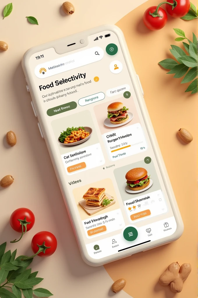 Create a mobile app template about food selectivity with food items