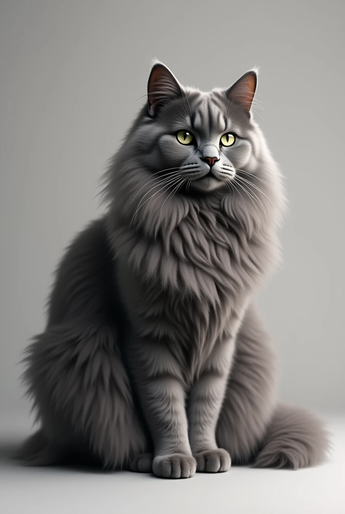 long-haired cat with a uniform grey colour

