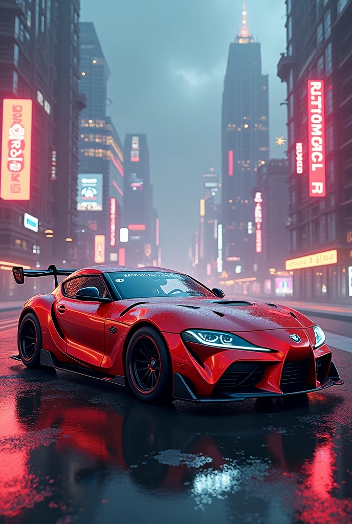 Images of a Toyota Supra mk4, porche 911 gt3 rs, the only Doogee charging srt hellcat, Kawasaki ninja h2r and a BMW s1000r combined but they all appear in the image