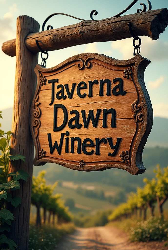 Placa de taverna escrito "Taverna Dawn Winery"