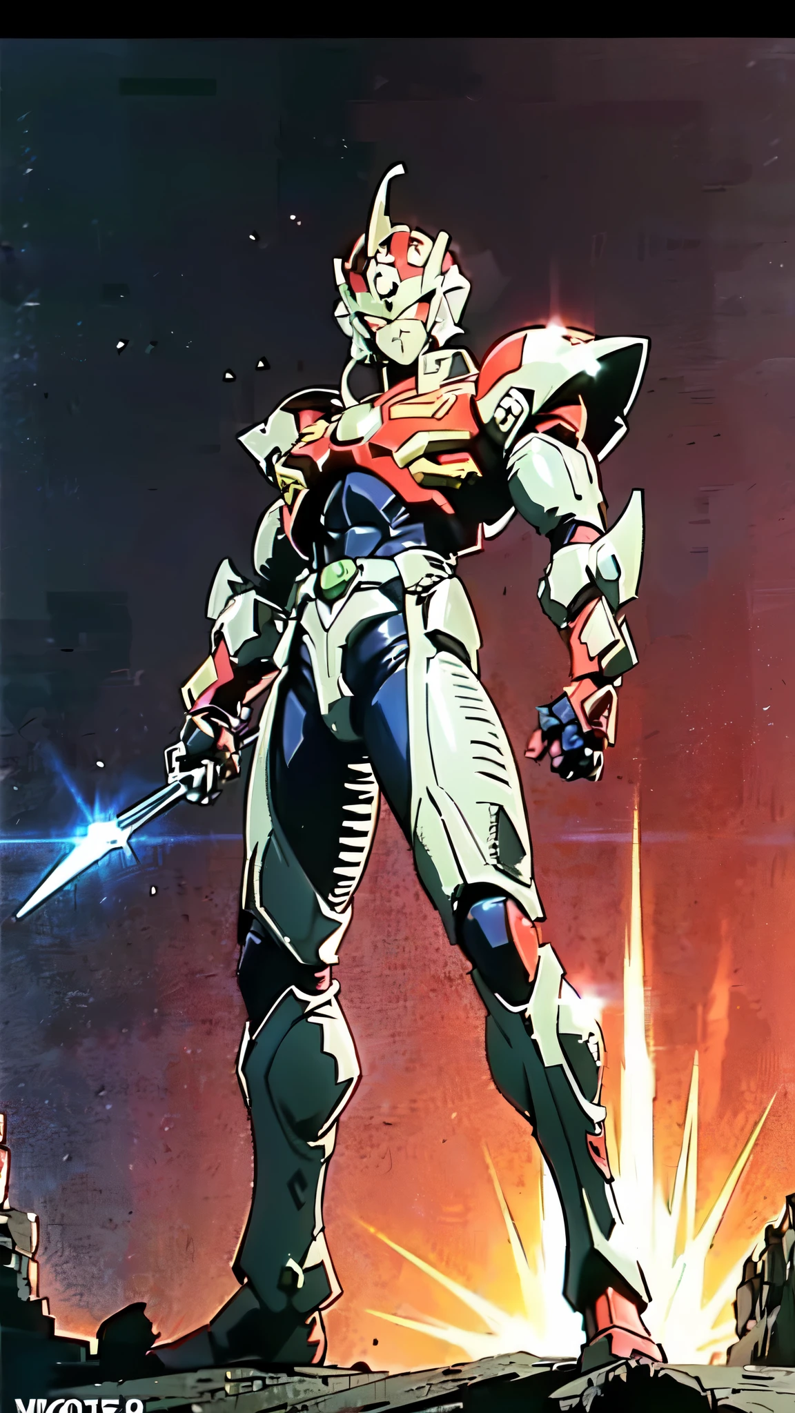 (masterpiece:1.5, best quality:1.5, extremely delicate:1.5), a man wearing a full-face helmet, a fantasy-style biotech armored combat suit, green eyes, (a composite layered chest armor), fully enclosed shoulder guards, matching arm and leg guards, belt of Neon circuit, (the color scheme is primarily black with green and red accents), the design balances heavy with agility, a high-tech bio-mecha armor, (Armor Concept Inspired by Kamen Rider, stand on the top of a skyscraper in a futuristic sci-fi city), this character embodies a finely crafted fantasy-surreal style armored hero in anime style, exquisite and mature manga art style, (element, plasma, energy, the armor glows), ((male:1.5)), metallic, high definition, highres, ultra-detailed, ultra-fine painting, professional, perfect body proportions, golden ratio, anatomically correct, symmetrical face, extremely detailed eyes and face, high quality eyes, creativity, RAW photo, UHD, 32k, Natural light, cinematic lighting, masterpiece-anatomy-perfect