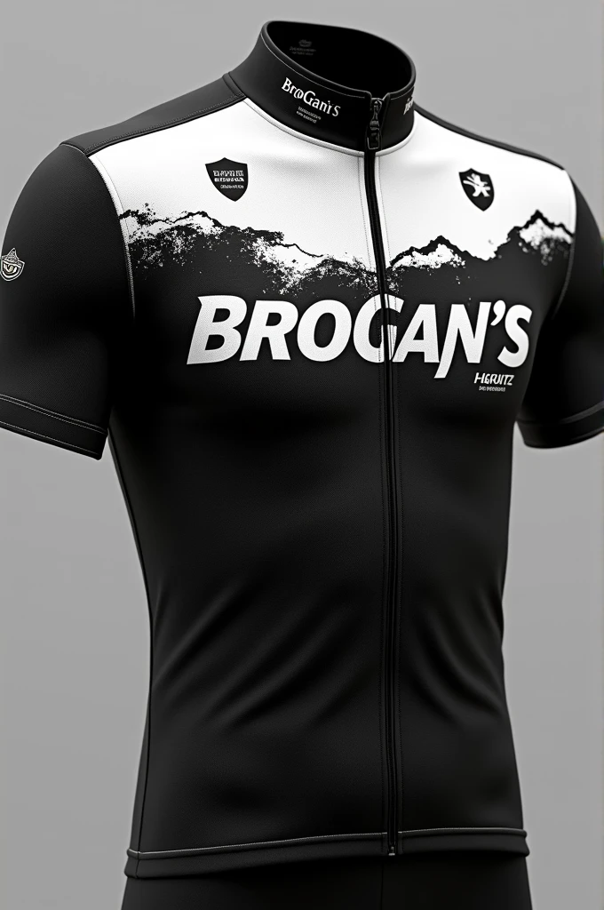 Create a black and white jersey for a biker group called BroGan'S, You can generate the front and back part?