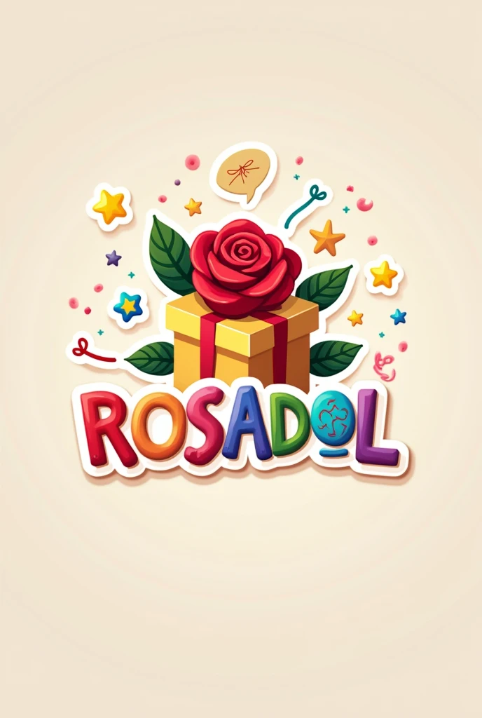 Make a logo with the word ROSADOL, Use birthday card for kids and adults , Place a rose in the words or logo, a birthday present , stars, colored letters, a digital envelope, a letter, a symbol that identifies the logo, that the cards are digital