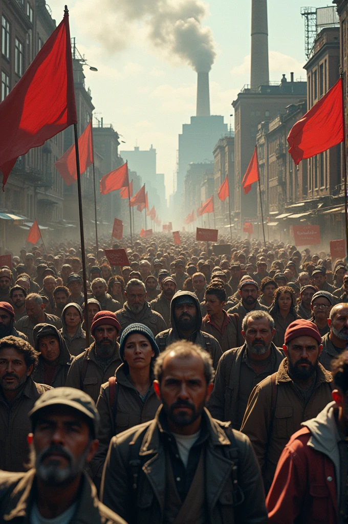 Create an image for me about workers and peasants who are leading a large number of strikes due to an economic crisis, inflation and hunger.