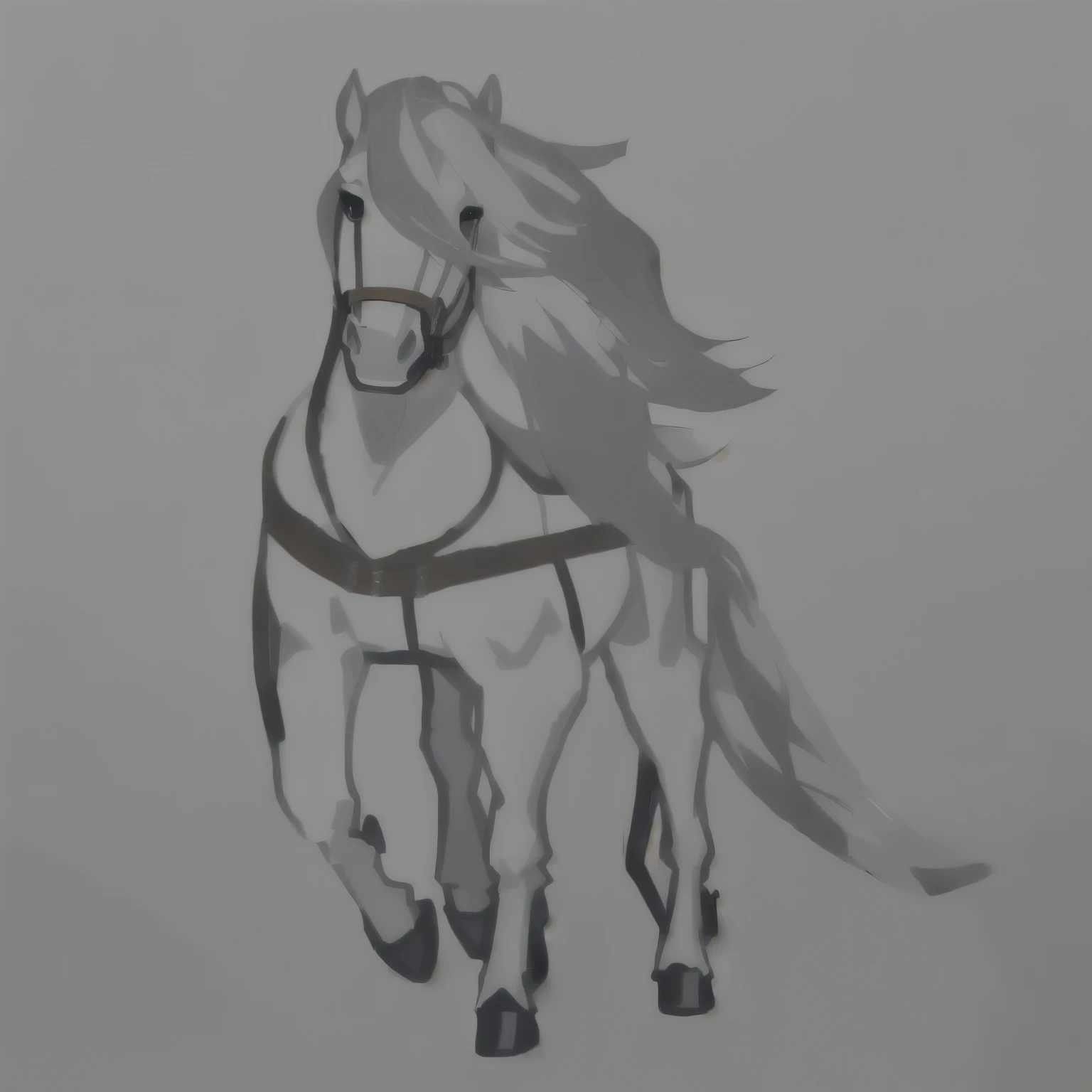 drawing of a horseback with a harness and a bridle on it, horseback, a painting of white silver, anthropomorphic mare, anthropomorphic horseback, horseback Michael, drawn with photoshop, an all white horseback, no shading, digital horseback, white horseback, drawn and painted, painted in high resolution, 2D rendering, half horseback, realistic shading