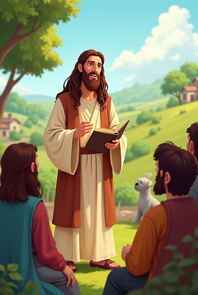 Create a sequence of cartoon images of Jesus telling a story