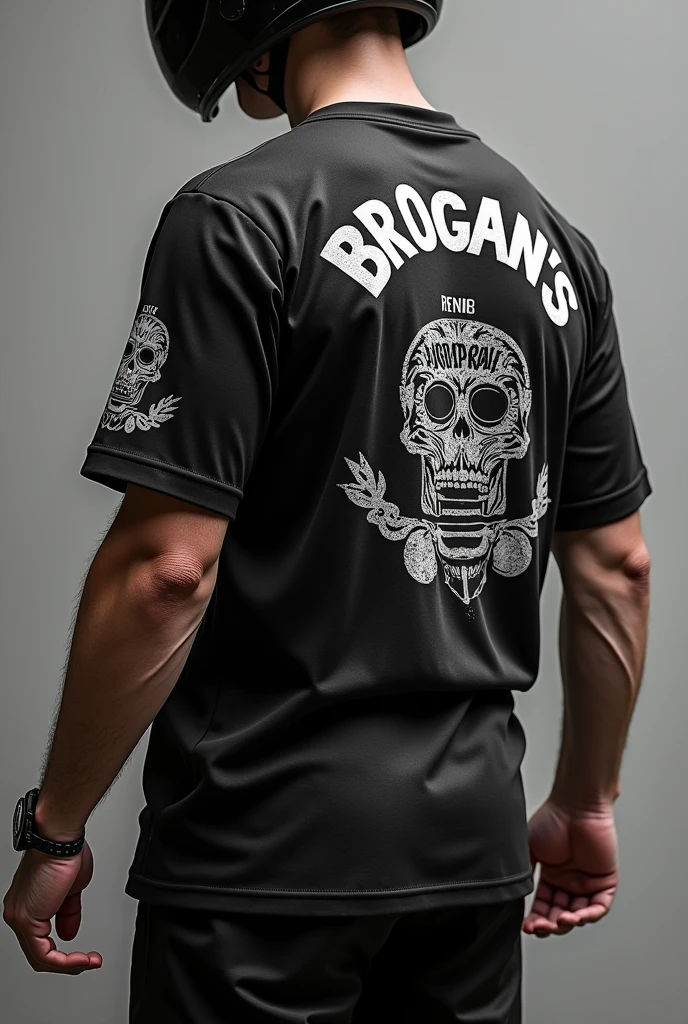 Create a black and white jersey for a biker group called BroGan'S, You can generate the front and back part?