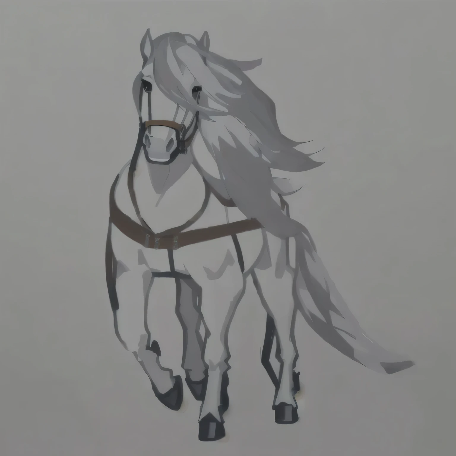 drawing of a horseback with a harness and a bridle on it, horseback, a painting of white silver, anthropomorphic mare, anthropomorphic horseback, horseback Michael, drawn with photoshop, an all white horseback, no shading, digital horseback, white horseback, drawn and painted, painted in high resolution, 2D rendering, half horseback, realistic shading