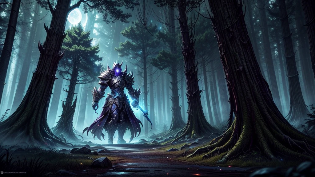 Prompt 1: The Battle Preparation (World of Warcraft Style) Description: A dark, mystical forest at night, lit by a crescent moon. Heavily armored characters, resembling heroes from World of Warcraft, prepare for battle. Their armor is ornate, oversized, and glowing with magical runes, fitting the exaggerated and stylized design of WoW. The characters carry large, enchanted weapons that radiate power. The scene is set in an ancient forest with twisted, massive trees and glowing magical roots. Shadows and mist swirl around their feet, creating an ominous and mystical atmosphere, typical of WoW's dark zones like Duskwood. Style: World of Warcraft, stylized, vibrant colors, exaggerated proportions, fantasy realism, cartoonish touch.