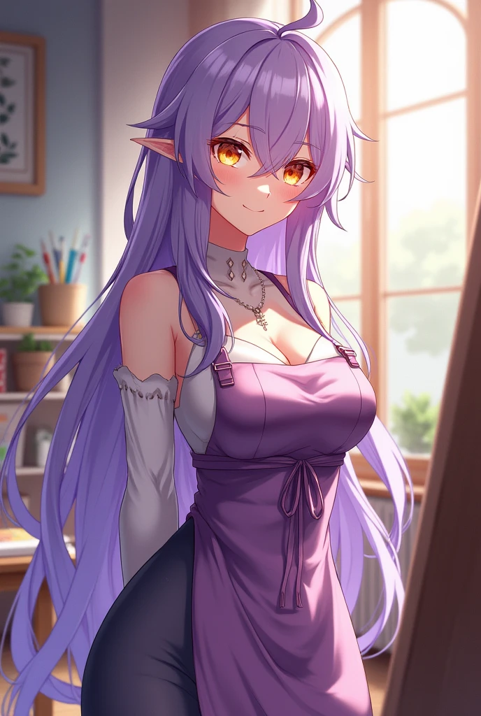 masterpiece,best quality,1girl,solo,mature female,medea \(fate\),MedeaCas,long hair,braid,side braid,blue hair,blue eyes,pointy ears,purple lips,choker,lace trim,(apron),glasses,sideboob,large breasts,wide hips,thick thighs,light smile,blush,(sweat,sweatdrop,steaming body,heavy breathing),looking at viewer,arms behind back,indoors,(kitchen),dutch angle,<lora:Medea:0.9>,<lora:Concept-control tool-add_detail-CyberAIchemist:0.8>,