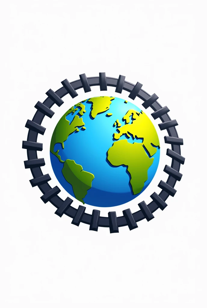 A logo with a railroad going around the planet Earth
