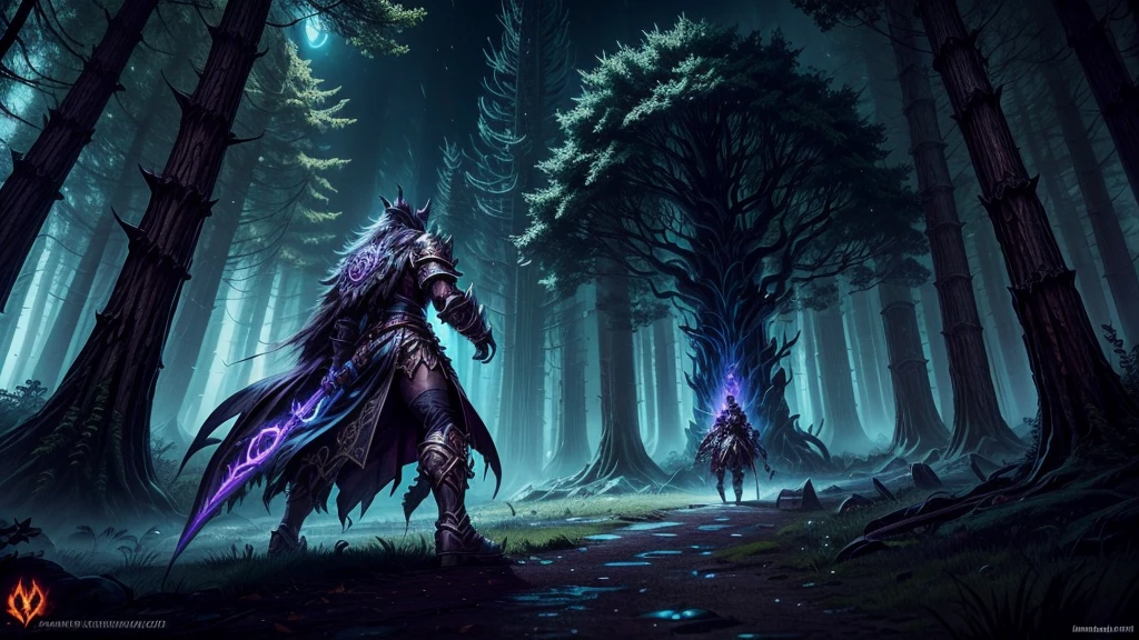 Prompt 1: The Battle Preparation (World of Warcraft Style) Description: A dark, mystical forest at night, lit by a crescent moon. Heavily armored characters, resembling heroes from World of Warcraft, prepare for battle. Their armor is ornate, oversized, and glowing with magical runes, fitting the exaggerated and stylized design of WoW. The characters carry large, enchanted weapons that radiate power. The scene is set in an ancient forest with twisted, massive trees and glowing magical roots. Shadows and mist swirl around their feet, creating an ominous and mystical atmosphere, typical of WoW's dark zones like Duskwood. Style: World of Warcraft, stylized, vibrant colors, exaggerated proportions, fantasy realism, cartoonish touch.
