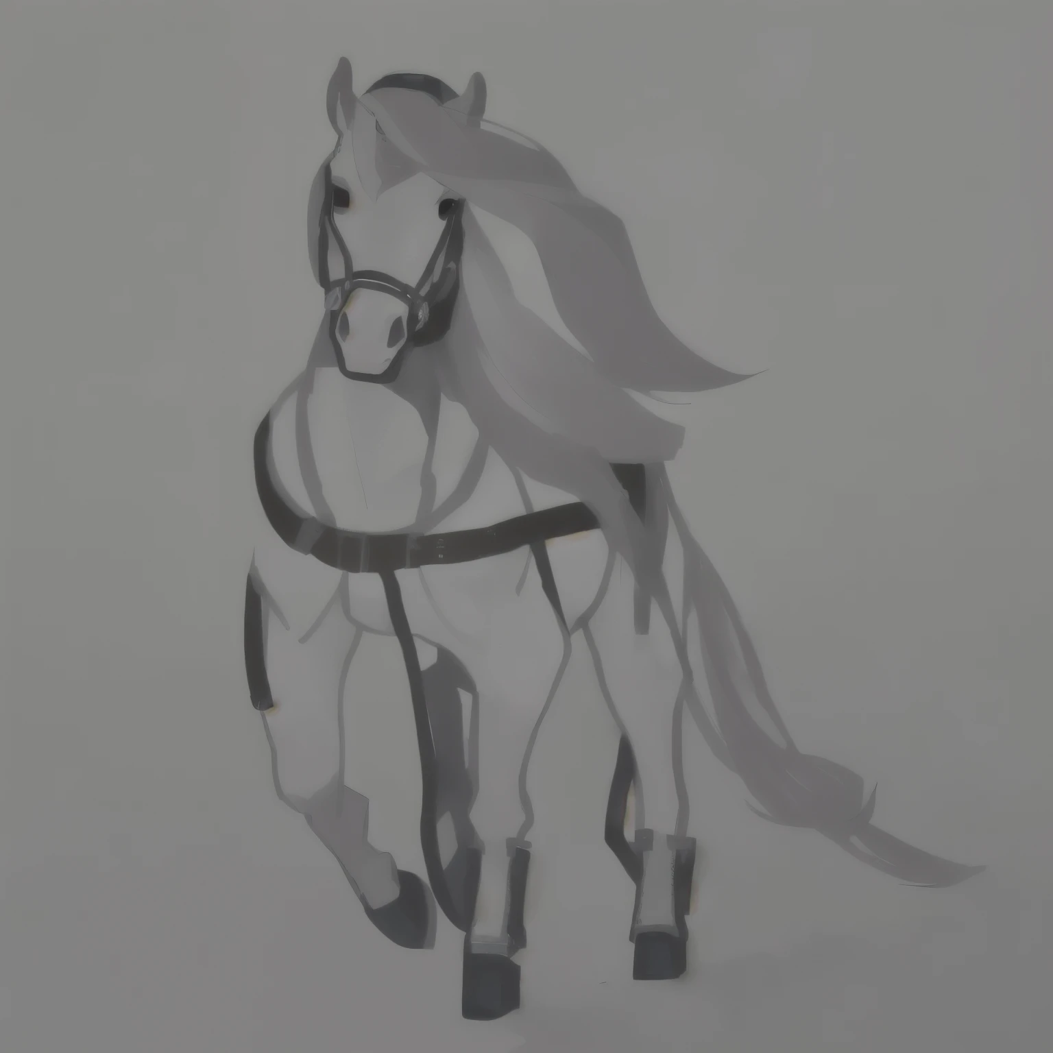drawing of a horseback with a harness and a bridle on it, horseback, a painting of white silver, anthropomorphic mare, anthropomorphic horseback, horseback Michael, drawn with photoshop, an all white horseback, no shading, digital horseback, white horseback, drawn and painted, painted in high resolution, 2D rendering, half horseback, realistic shading