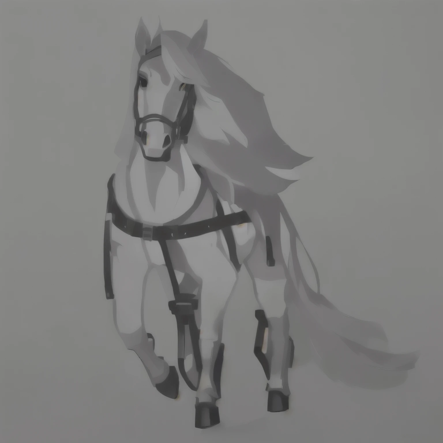 drawing of a horseback with a harness and a bridle on it, horseback, a painting of white silver, anthropomorphic mare, anthropomorphic horseback, horseback Michael, drawn with photoshop, an all white horseback, no shading, digital horseback, white horseback, drawn and painted, painted in high resolution, 2D rendering, half horseback, realistic shading