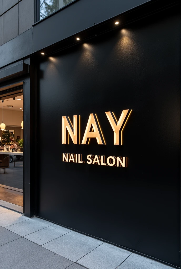 Black wall with the words Nay nail salon written on it 