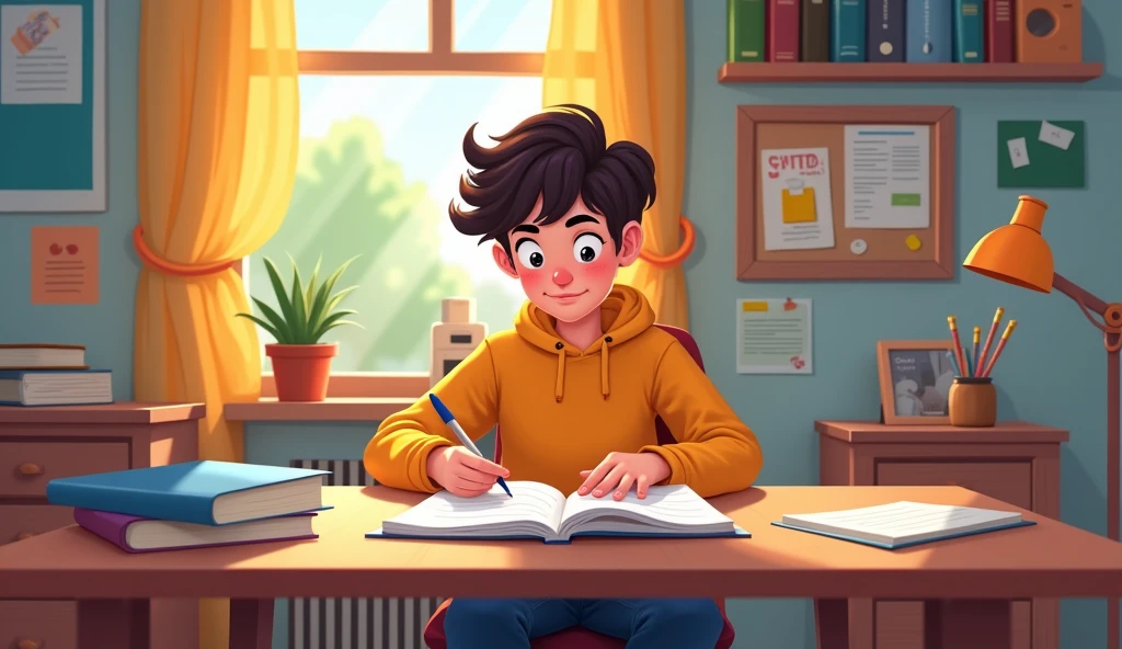 TEENAGER IN BEDROOM DOING HOMEWORK CARTOON