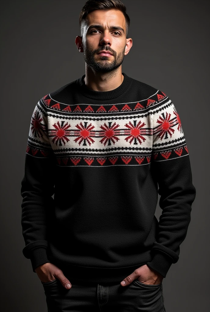 Create a black and white sweater with red tones to make it something eye-catching, for a biker group called BroGan'S