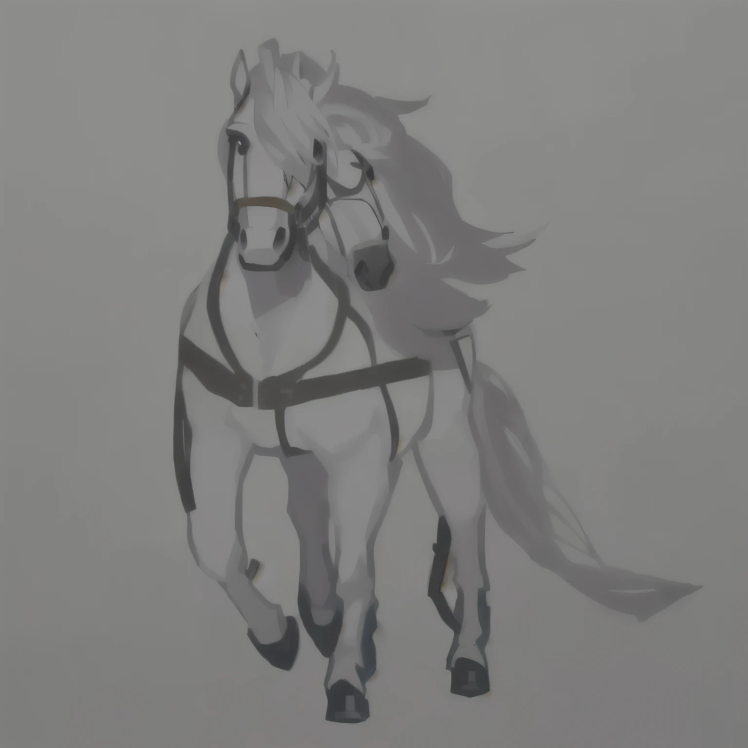 drawing of a horseback with a harness and a bridle on it, horseback, a painting of white silver, anthropomorphic mare, anthropomorphic horseback, horseback Michael, drawn with photoshop, an all white horseback, no shading, digital horseback, white horseback, drawn and painted, painted in high resolution, 2D rendering, half horseback, realistic shading