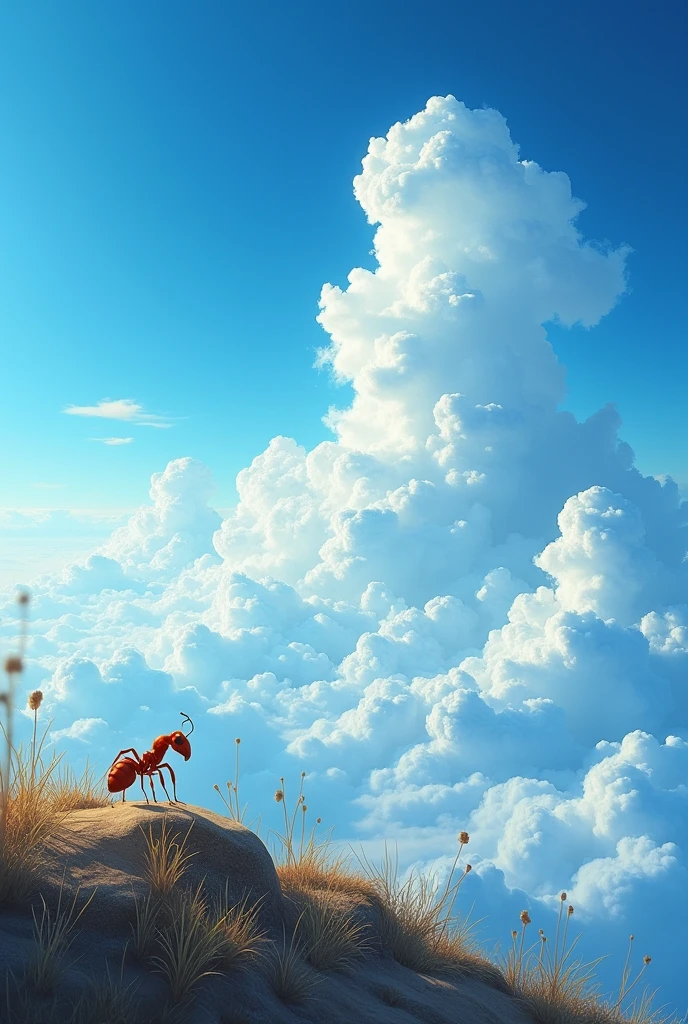 A very blue sky with clouds From an ant's perspective