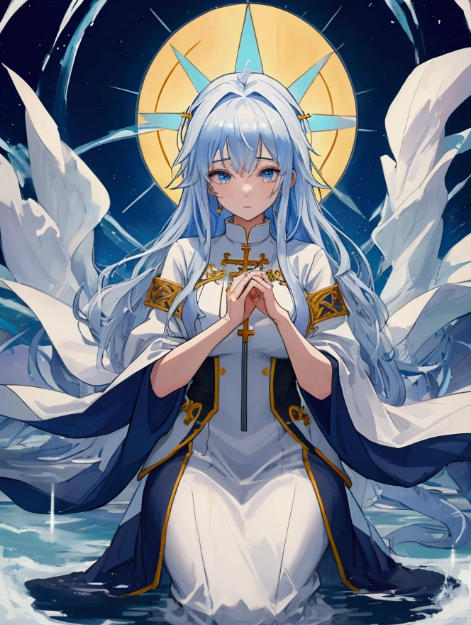 priest using a healing waves to heal all city