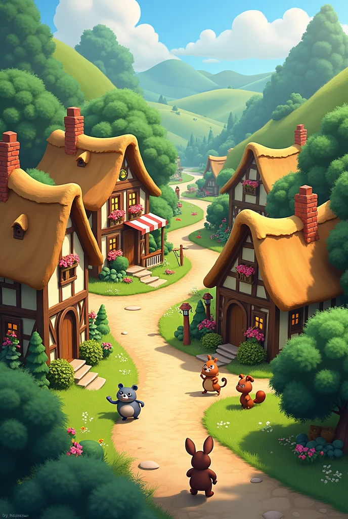 small rural village , 3d animation ,disney inspired, 8k