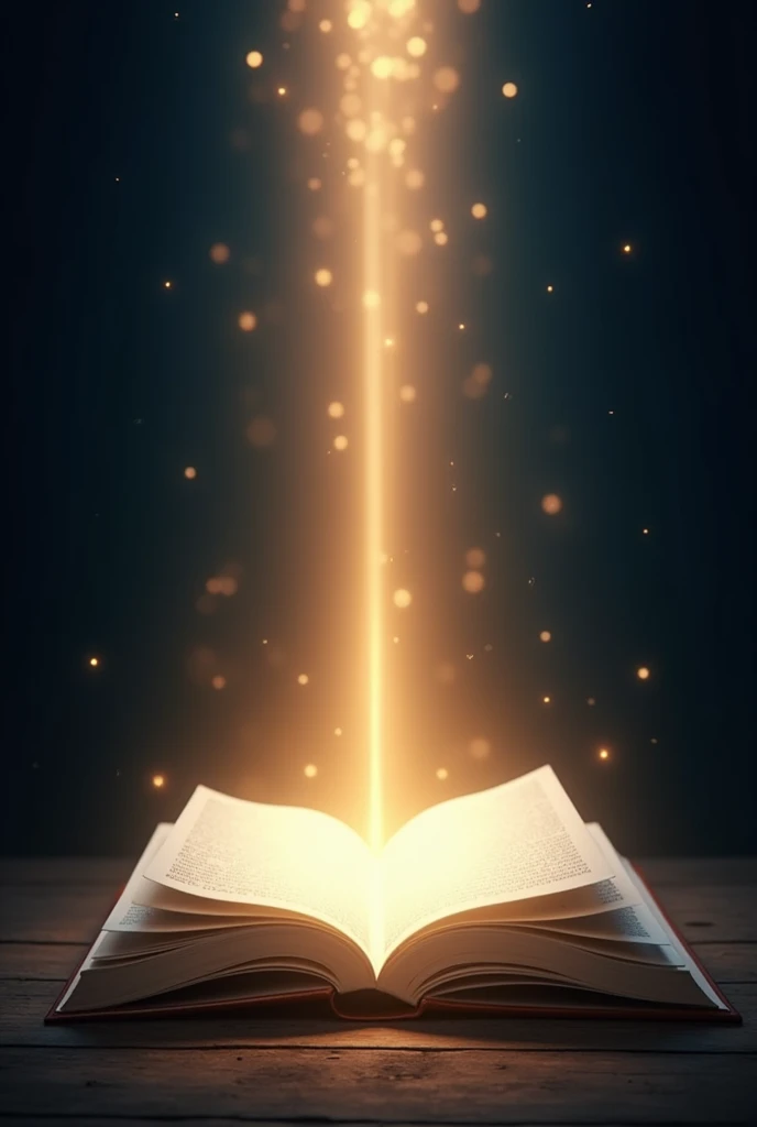 An open book with rays of light coming out of the pages, symbolizing wisdom and inspiration.
 Dark blue or black background, with the book in white and the light in yellow or gold. 