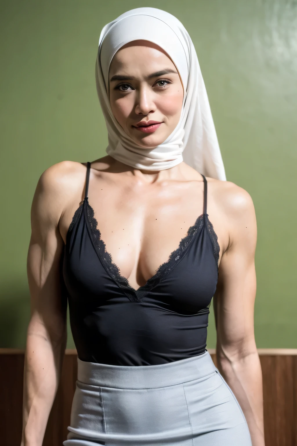 ((Pencil Skirt)), (Pencil Singlet), (Arm Muscles:1.5), ((Neck Lace)), ((6x-UltraSharp)), Milf Bitch, ((Singlet)), Straddling, ((Naked white)), ((Old Lady :1.6)), Very cute like a Matured Lady, ((Stylo Stylish Hijab)), adorable, 2 girl, 55 years old, , shy, half body portrait, ((ANGRY FACE EXPRESSION)), (face details: 1), (eye details: 1), ((round large breasts, cleavage)). Cute posed. proportional body. Ultra High Res. (realistic: 2), UHD, Tiny breasts