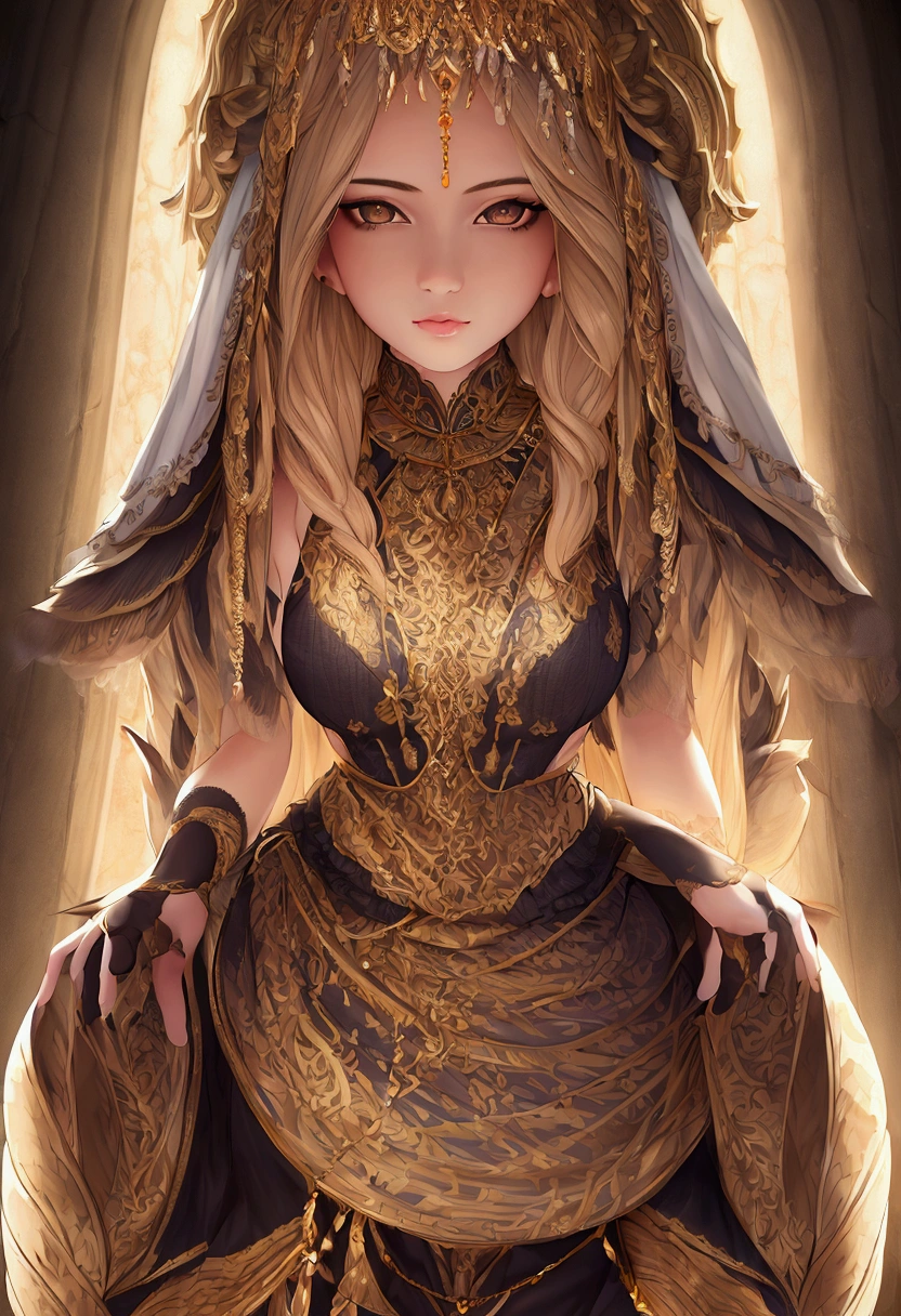 a 15 year old girl with long dark blonde natural hair, honey brown eyes, detailed portrait, beautiful detailed eyes, beautiful detailed lips, extremely detailed face and eyes, long eyelashes, elegant, serene expression, warm lighting, cinematic lighting, dramatic lighting, chiaroscuro lighting, highly detailed, intricate details, masterpiece, photorealistic, 8k, hyper realistic, realistic skin texture, beautiful skin, cinematic composition, symmetrical, harmonious, elegant, dynamic pose, female, portrait, realistic