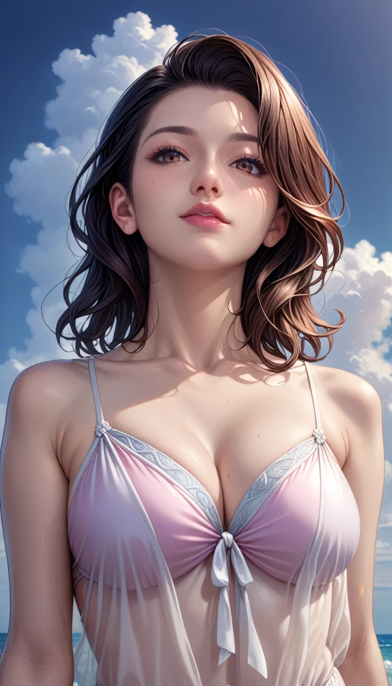 score_9, score_8_superior, score_7_superior, High resolution 3D anime style,A masterpiece in 32K resolution,Highest quality,it is really amazing,Very detailed,Ultra-high resolution,Ultra-realistic,Realistic,Increased depth of field,Cinematic lighting,
(Sexy mature Japan woman:1.2),
(black straight medium hair:1.1),(Ultra-detailed and beautiful face:1.1),(Calm and gentle look:1.1),Beautiful brown eyes,Translucent white skin,Realistic skin texture,Great proportions,
Elegant swimwear,
Summery design,Chic color scheme,Beautiful and delicate decoration,Detailed fabric texture,
(Dark overcast sky on a dull night:1.1),(Dark clouds filling the sky:1),(Thundercloud:1),Coastline at night,Stormy seas,(delay々A desolate sandy beach that continues:1),
dramatic,Low - Angle,