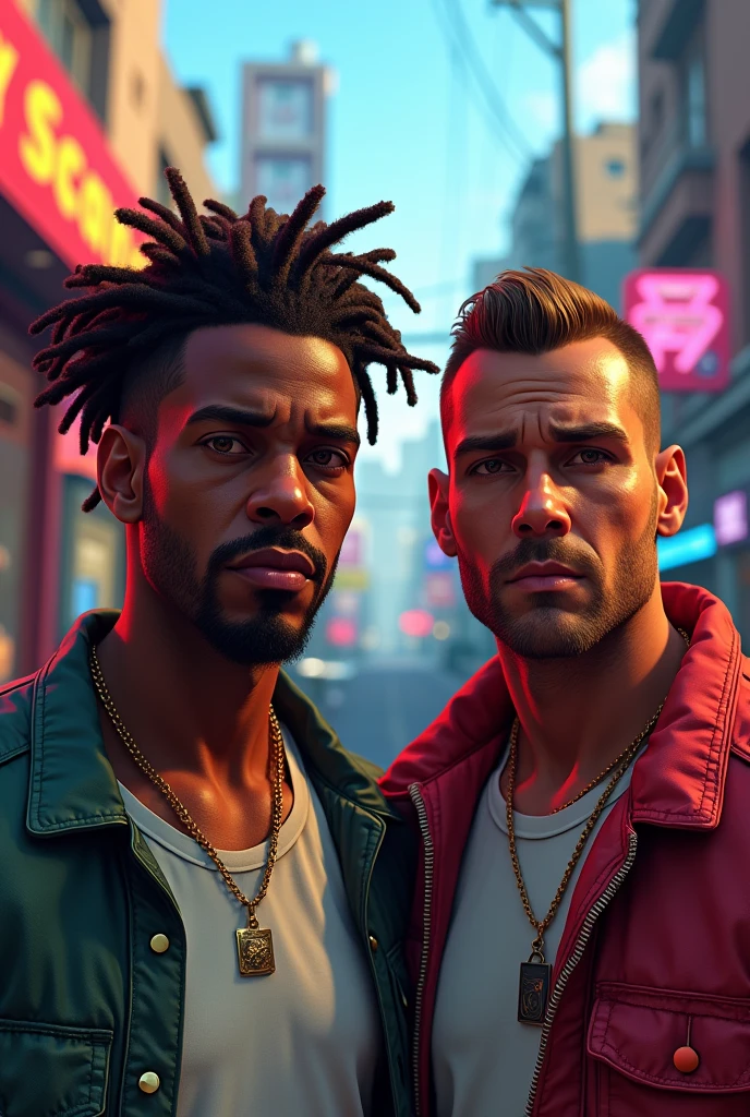 Deux hommes dont un à des cheveux rasta et l'autre à une coiffure simple. En mode Gta v