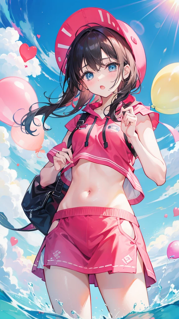 ((Obra maestra)), La mejor calidad, absurdos, Ultra detallado, holographic, Disparo de vaquero, golden ratio, Super cute girl, Chica madura, idol girl, Super beautiful Asian girl with very beautiful violet bright eyes, beautiful multicolored shiny brown hair, Cola de caballo alta, bueno y , cuerpo delgado, cuerpo perfecto, Un anime impreso super apretado fuera de los hombros manga larga crop top, Wearing super tight anime print micro shorts, A super aesthetic transparent mini jacket, hermoso adorno para el cabello, Tenis Pink Jordan, Ser fotografiado en una tienda de un centro comercial,( Desnudarse, Quitarse los micro shorts, Showing off neon pink panties, mostrando tanga: 1.5)