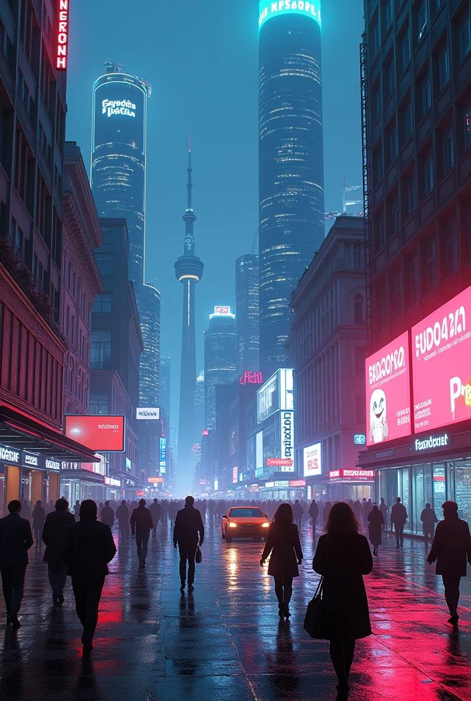 **Prompt:**
Create a cyberpunk-inspired landscape of Brussels, set in a futuristic, neon-lit world similar to "Cyberpunk Edgerunners." The scene should include iconic landmarks like the Atomium, the Basilica of the Sacred Heart, and the South Tower (Tour du Midi). Surround these landmarks with towering skyscrapers, holographic billboards, and bustling streets filled with futuristic vehicles and diverse characters. Use a night setting with a glowing, electric color palette featuring blues, purples, and pinks. Incorporate a mix of modern and futuristic architecture, with the old structures blending seamlessly into the high-tech environment. The atmosphere should feel vibrant and chaotic, with a sense of both awe and dystopia.