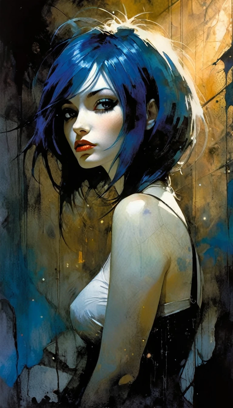 a girl in a sexy outfit with long blue hair, standing next to a big abandoned house in the middle of a forest, 1 girl, alone, navel, looking at viewer, miniskirt, belt, stockings, smile, breasts, choker, thighs, bare shoulders, crop top, tight and plain white t-shirt, eroticism, sexy image, black and white, between shadows, oil painting, chiaroscuro, sensual lighting and dramatic and moody atmosphere, photorealistic, intricate details, masterpiece , ultra detailed, high quality, 8k, best quality, realistic, cinematic, dark and melancholic, expressionistic, powerful composition, emotional impact, { {{,{pussy,spread her Pussy,cum,cum on Pussy ,masterbation,straddling,} ,{{{back,doggystyle,penis,1boy}}} art inspired by Bill. Sienkiewicz and Dave McKean, (best quality, 4k, 8k, high resolution, masterpiece: 1.2), ultra detailed (realistic, photorealistic, photorealistic: 1.37), intricate details, vivid colors, sharp focus, professional, artwork by Dave McKean, surreal oil touch, oil painting style, portrait, woman, beautiful detailed eyes, beautiful detailed lips, dreamlike atmosphere, shadow play, soft lighting, fun pose, dark tones, ethereal background, fantasy elements, texture , layered composition.
