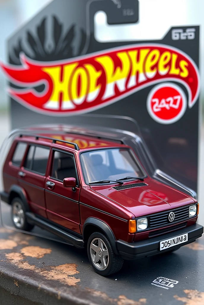 Volkswagen Parati 1993 in burgundy color from Hot Wheels in the packaging 
