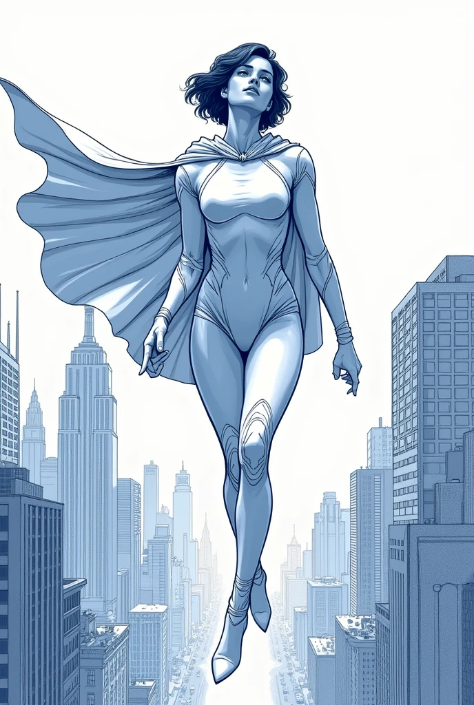 Line Art, comic, monochromes, illustratio, masterpiece, Extreme detail, Masterpiece, Best Quality, Beautiful, High-res image, Perfect body, Perfect hands, Perfect fingers, Perfect legs, Perfect face, Extremely detailed, 8k resolutio, Very delicate and beautiful, comics style, 1 Girl, Solo, power girl, short hair, wearing a power girl suit, fly in sky, in a city background, white background, hyper realistic, 8k, Coloring pages for adults, intricate and bold ink illustration, linhas incrivelmente detalhadas, desenho detalhado em preto e branco, arte em tinta, ((sketch))