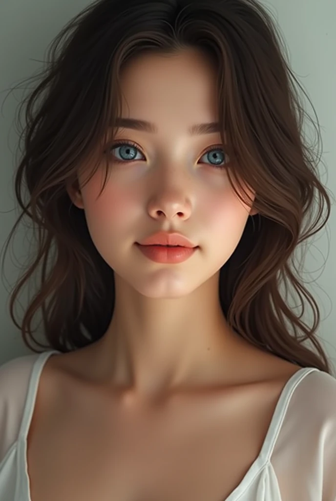 fille de  brune au yeux bleu realiste comme une vrai fille humaine 
