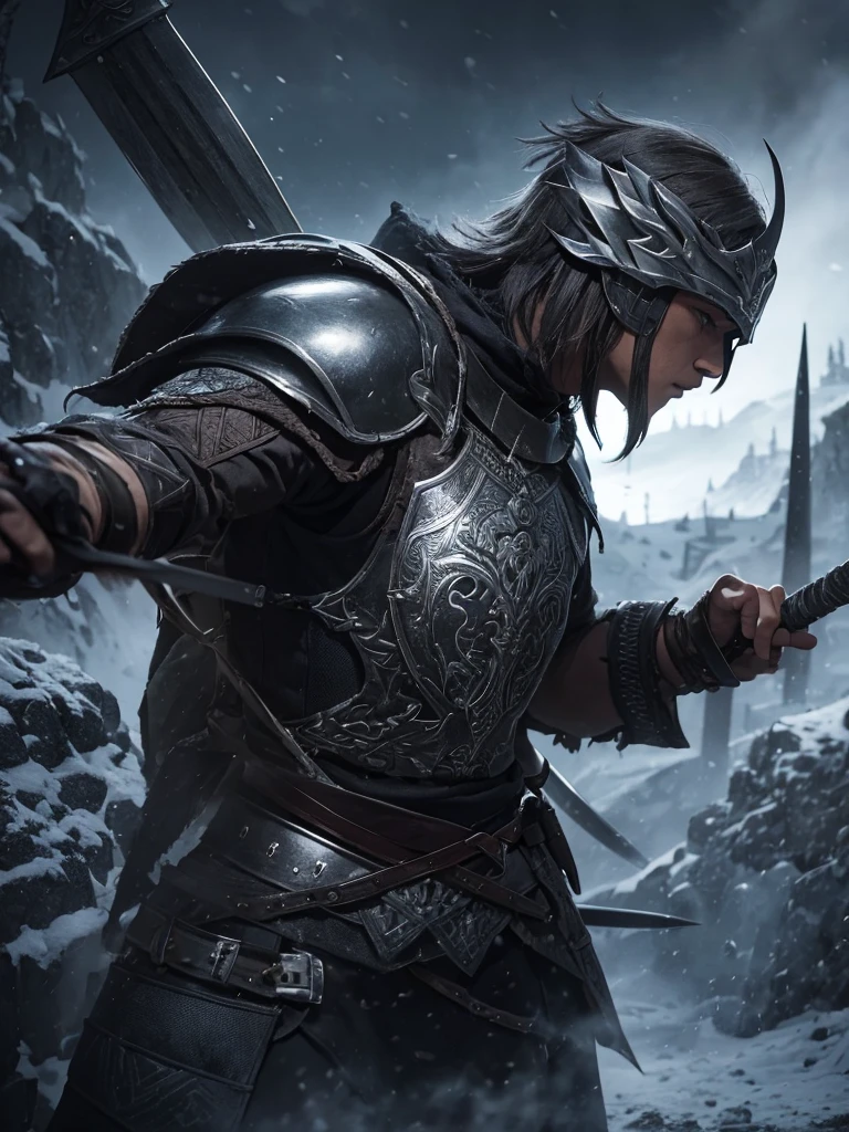 Nordic warrior with dark armor and sword