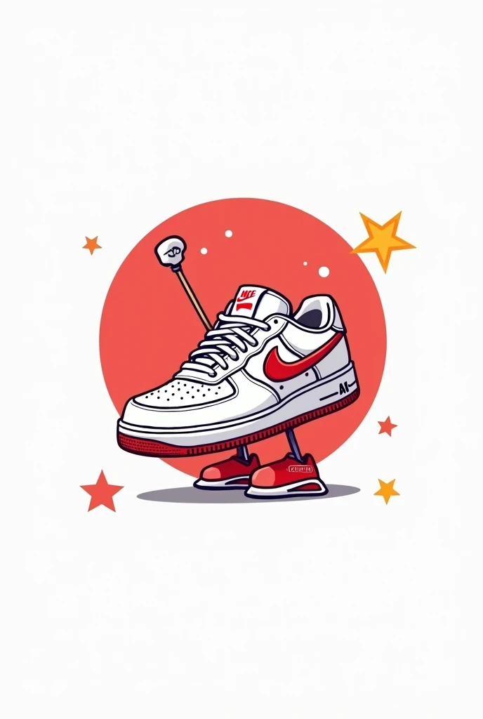Create logo for instagram profile.
The profile is an online store.
The elements of the logo are as follows...
center image: Tenis air force low retro branco/rot.
animated cartoon.
blank image background.
of the