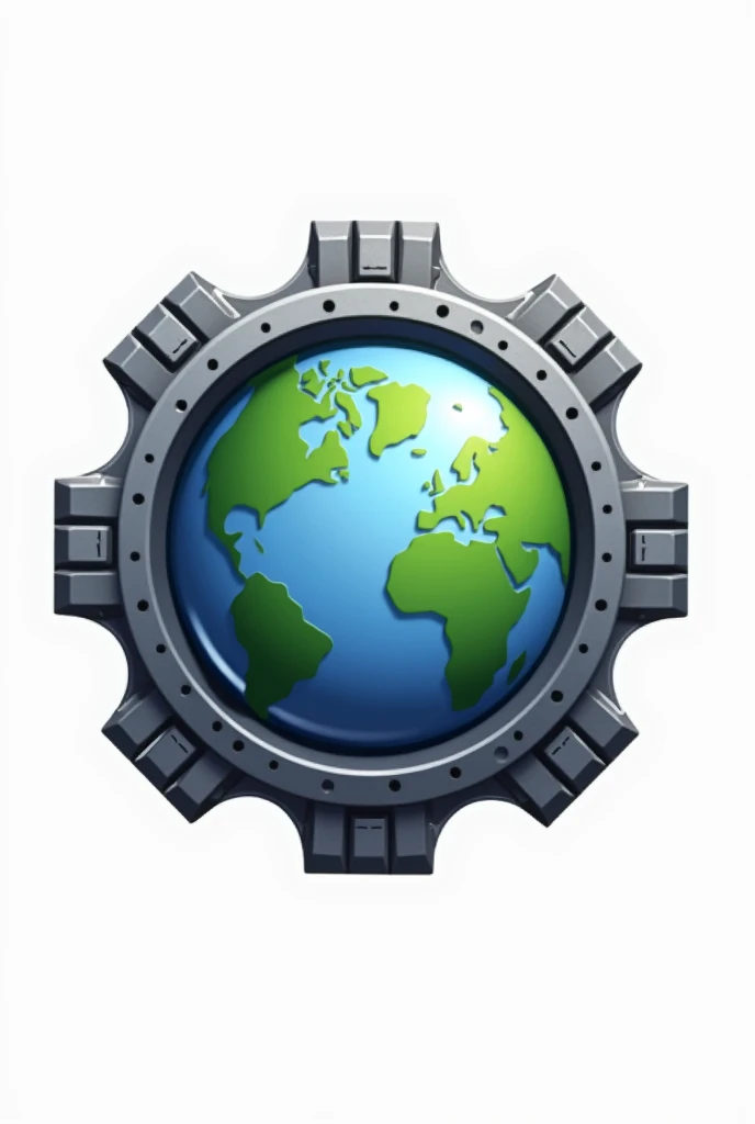 A logo of the industrial revolution with the planet Earth on a white background
