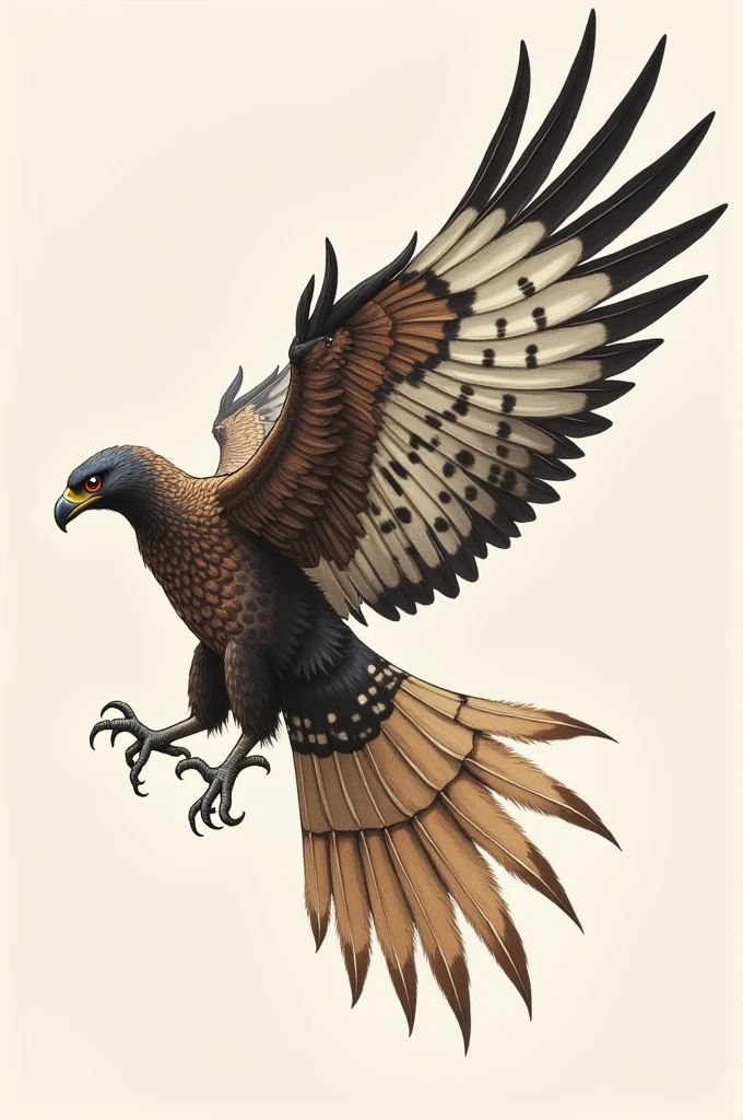 I want the wing of a strong, spotted bird in the shape of a drawing