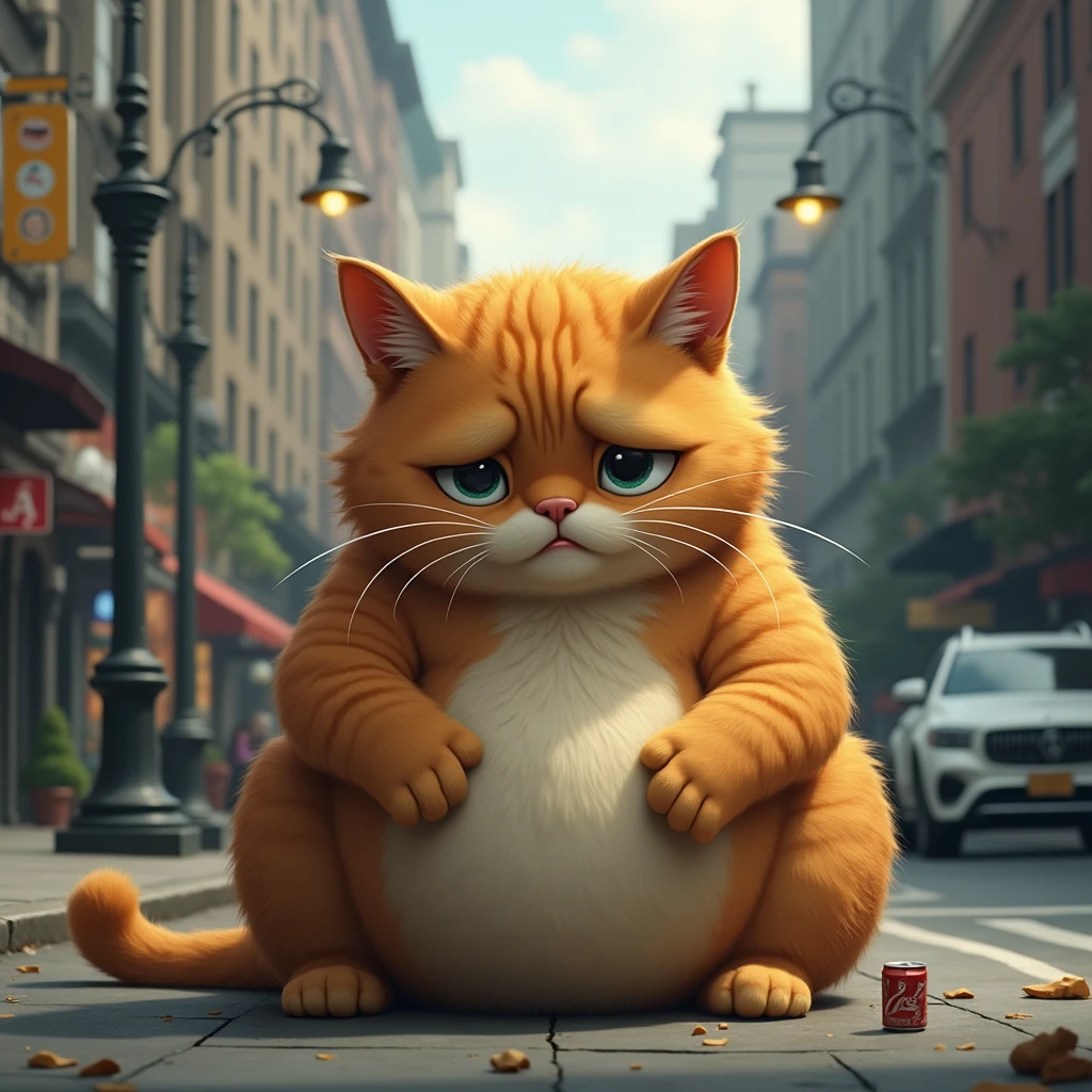 Fat orange cat crying on the street