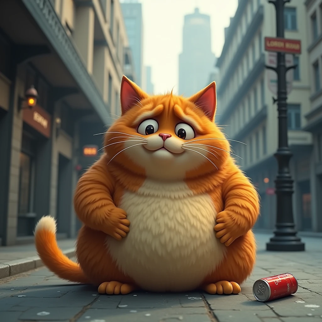 Fat orange cat crying on the street