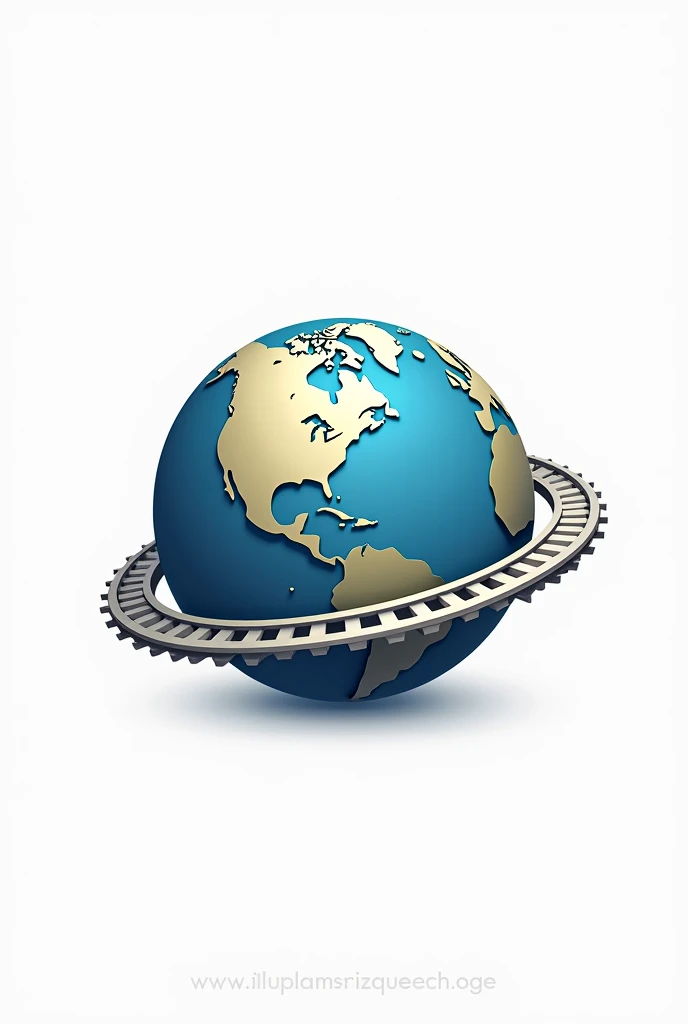 A logo of the industrial revolution with the planet Earth on a white background with a railroad
